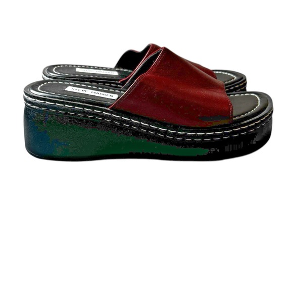 Steve Madden Clog Slip Ons Size 9 Burgundy Leather Upper Open Toe - Picture 3 of 11